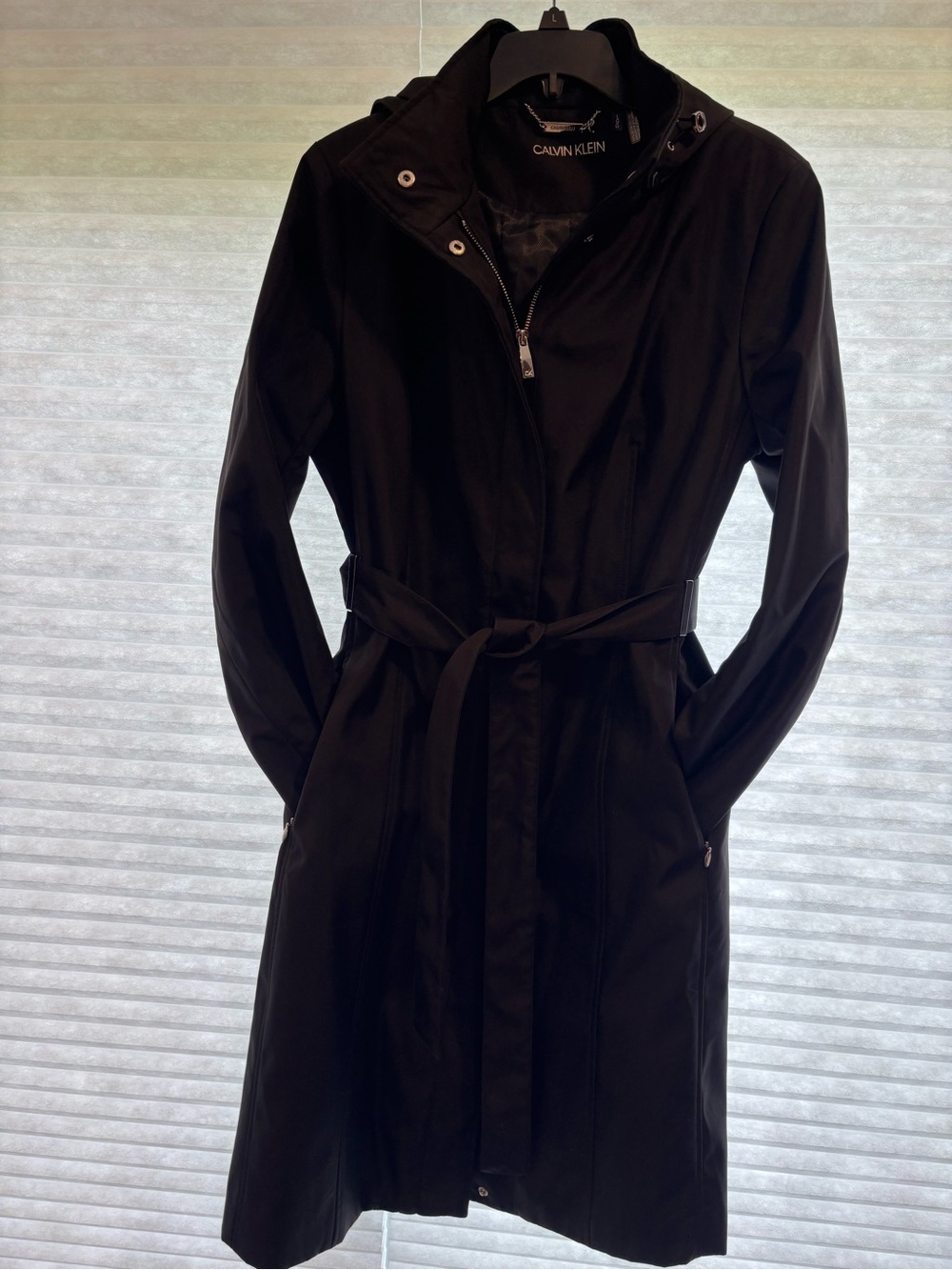 Calvin Klein Black Tie-Waist Trench Coat